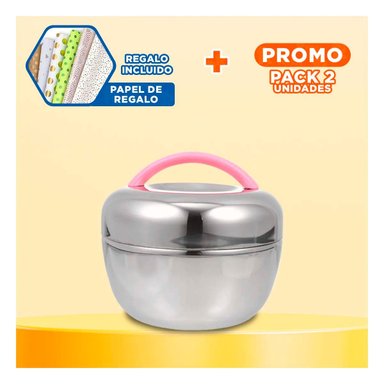 PACK2 TAPER TERMICO 1L EN ROSADO Y PLATEAD Y+PAPEL DE REGALO