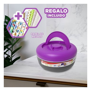 TAPER CON TAPA HERMETICA EN MORADO Y PLOMO Y+PAPEL DE REGALO