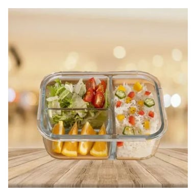 CONTENEDOR DE VIDRIO TRANSPARENTE 1040ML CON TRES ESPACIOS Y TAPA - 2