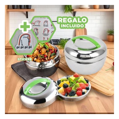 TAPER TERMO PORTATIL 1L EN VERDE Y PLATEAD Y+REGALO STICKERS