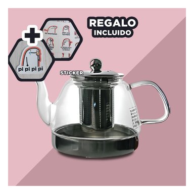 TETERA DE VIDRIO 800ML E163 TRANSPARENTE Y+REGALO STICKERS