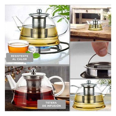 INFUSOR 1500ML EN BOROSILICATO CON DETALLES EN ACERO DE COLOR TRANSPARENTE Y+LIGAS REGALO - 5