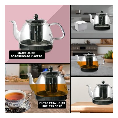 PACK2 TETERA 800ML DE COLOR TRANSPARENTE CON CUERPO EN BOROSILICATO Y ACERO Y+PAPEL REGALO - 3