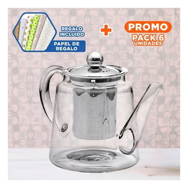 PACK6 HERVIDOR BOROSILICATO MODERNO 800ML Y+PAPEL DE REGALO