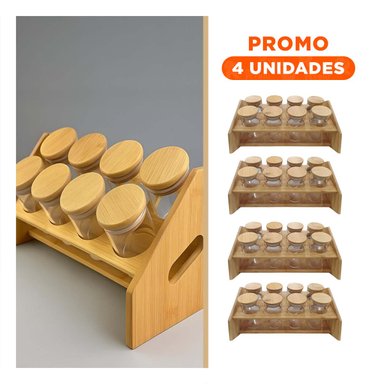 PACK4 PORTAESPECIAS DE MADERA CON 8 BOTECITOS REDONDO