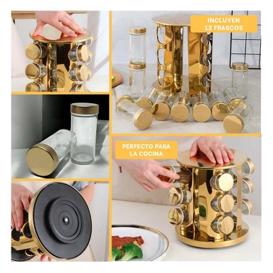 CONDIMENTERO GIRATORIO CIRCULAR PARA FRASCOS EN DORADO