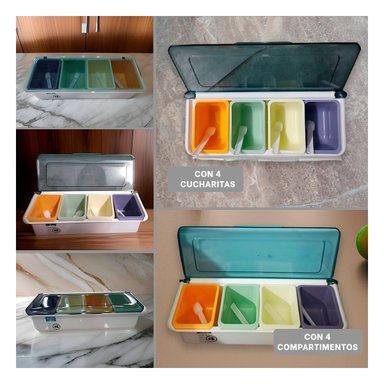 CONDIMENTEROS DE 4 COMPARTIMIENTOS CON CUCHARITAS
