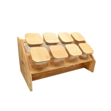 SET DE ESPECIAS RECTANGULAR DE MADERA CON 8 FRASCOS COCINA Y+REGALO STICKER - 3