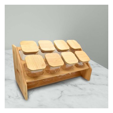 SET DE ESPECIAS RECTANGULAR DE MADERA CON 8 FRASCOS COCINA Y+REGALO STICKER - 5