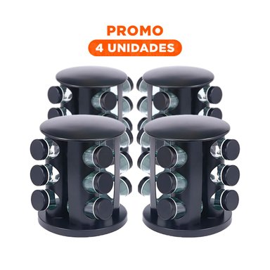 PACK4 ORGANIZADOR DE CONDIMENTOS PARA 12 FRASCOS EN NEGRO