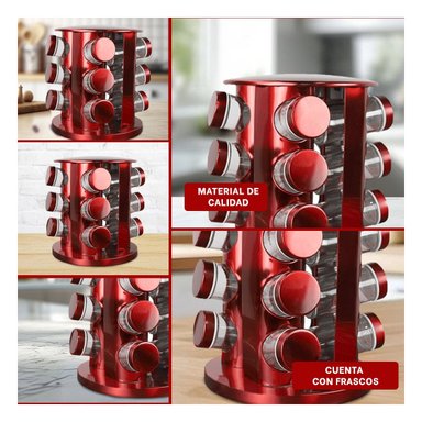 CONDIMENTERO GIRATORIO CIRCULAR PARA FRASCOS DE COLOR ROJO