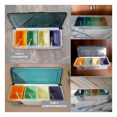 PACK4 UNIDADES 4 ENVASES DE CONDIMENTOS CON CUCHARITAS PARA USO DIARIO Y+REGALO STICKER - 2
