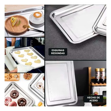 BANDEJA RECTANGULAR DE ACERO DE 60X40X2CM EN PLATEADO