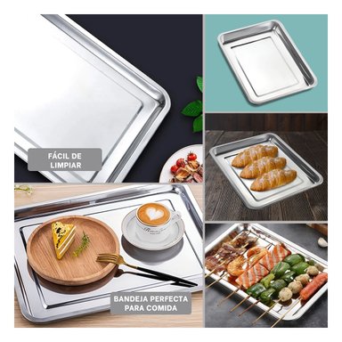 BANDEJA RECTANGULAR DE ACERO DE 45X35X2CM EN PLATEADO