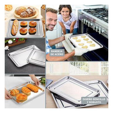BANDEJA RECTANGULAR DE ACERO DE 36X27X2CM EN PLATEADO