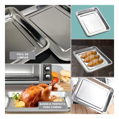 BANDEJA RECTANGULAR DE ACERO DE 40X30X2CM EN PLATEADO