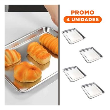 PACK4 FUENTE MULTIFUNCIONAL DE ACERO 40X30X2CM EN PLATEADO