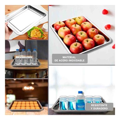 BANDEJA RECTANGULAR DE ACERO DE 32X22X2CM EN PLATEADO