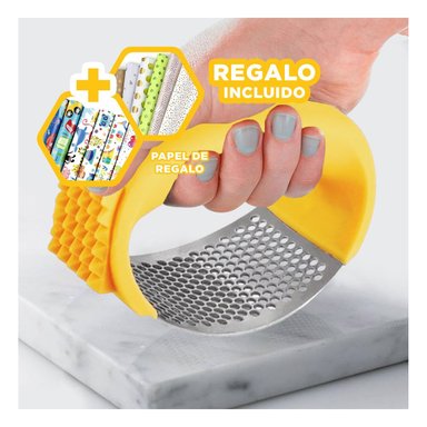 TRITURADOR DE AJOS EN AMARILLO Y+PAPEL DE REGALO