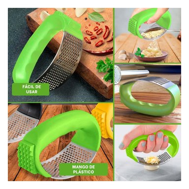 TRITURADOR DE AJO CON MANGO DE PLASTICO VERDE LIMON