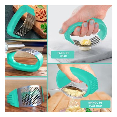 TRITURADOR DE AJO CON MANGO DE PLASTICO VERDE AGUA