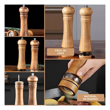 MOLINILLO DE PIMIENTAS MANUAL DE MADERA CON FRANJA METAL