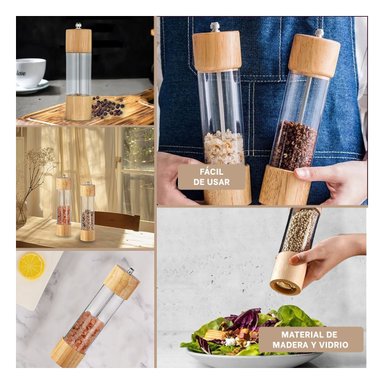 MOLINILLO DE CAFE 5X21.5CM DE MADERA Y TRANSPARENTE
