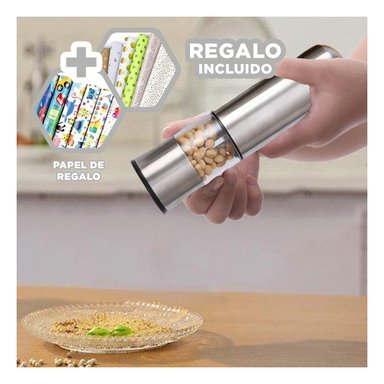 MOLINILLO DE SAZONADORES EN PLATEADO Y+PAPEL DE REGALO