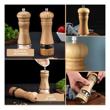 MOLINILLO MANUAL DE MADERA PARA COCINA 5X15.5CM CON FRANJA