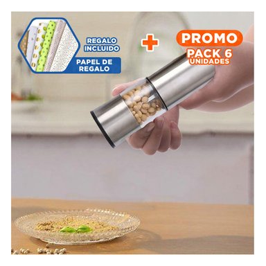 PACK6 TRITURADOR CON TAPA DE ACERO PLATEAD Y+PAPEL DE REGALO