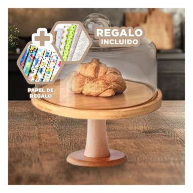 PEDESTAL TORTERO CON TAPA DE VIDRIO 28CM Y+PAPEL DE REGALO