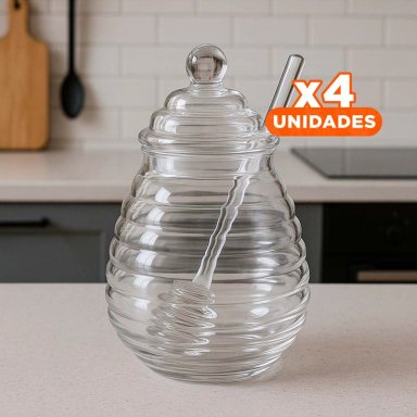 PACK4 TARRO CON TAPA DE VIDRIO PARA MIEL Y+REGALO STICKERS