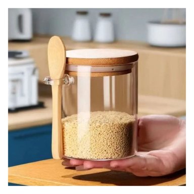 FRASCO ELEGANTE PARA COCINA TRANSPARENTE Y+LIGAS DE REGALO