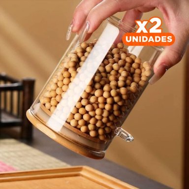 PACK2 ENVASE CON TAPA DE BAMBU PARA CEREAL Y+REGALO STICKERS