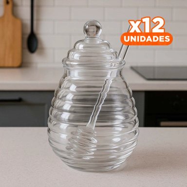 PACK12 ENVASE CON PALITO DE MIEL DE VIDRIO Y+REGALO STICKERS