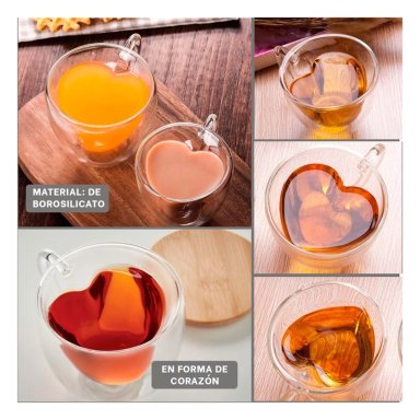 TAZA DOBLE CAPA CON FORMA DE CORAZON 250ML TRANSPARENTE