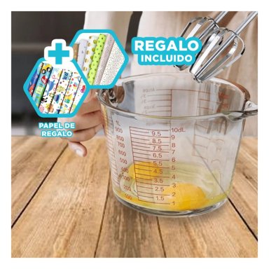 TAZA DE VIDRIO PARA MEDIR PASTELERA 1L Y+PAPEL DE REGALO