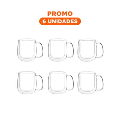 PACK6 VASO TERMICO APTO PARA MICROONDAS EN TRANSPARENTE