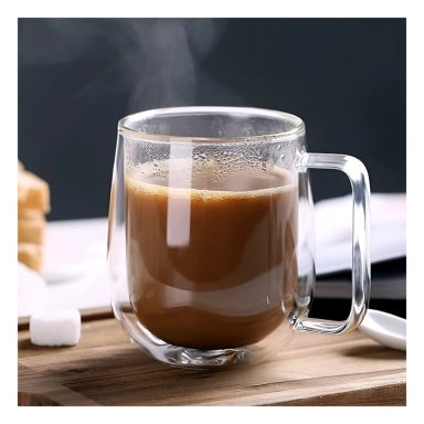 TAZA DE DISEÑO DOBLE CAPA TRANSPARENTE Y+LIGAS DE REGALO