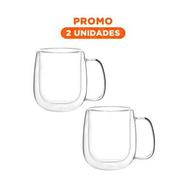 PACK2 TAZA DOBLE CAPA TERMICA DE 443 ML TRANSPARENTE