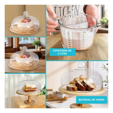 TAZA MEDIDORA DE VIDRIO DE REPOSTERIA DE 1L TRANSPARENTE