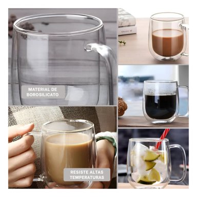 TAZA MODERNA DE DOBLE CAPA DE 443 ML TRANSPARENTE