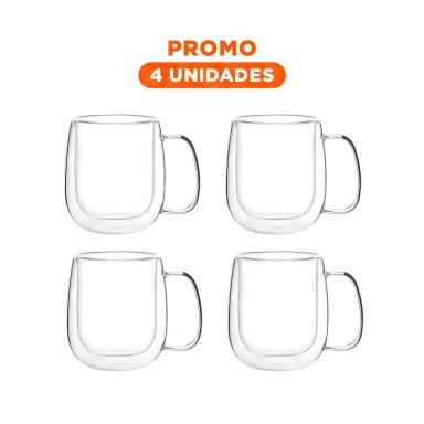 PACK4 VASO CON ASA DE DOBLE CAPA DE 443 ML TRANSPARENTE