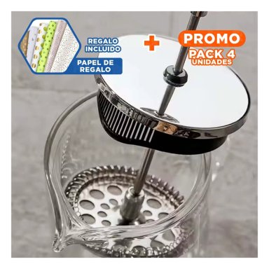 PACK4 CAFETERA BOROSILICATO 350ML PD24-448 Y+PAPEL DE REGALO