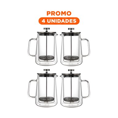 PACK4 CAFETERA FRANCESA CON TAPA 350ML PD24-446 TRANSPARENTE