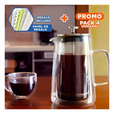 PACK4 PRENSA 350ML DE BOROSILICATO Y ACERO EN PRESENTACION DE COLOR TRANSPARENTE Y+PAPEL REGALO - 1