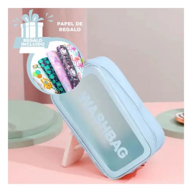 NECESER PARA ARTICULOS PERSONALES CELESTE Y+PAPEL DE REGALO