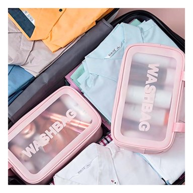 BOLSA PARA PRODUCTOS DE TOCADOR ROSA Y+LIGAS DE REGALO