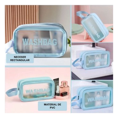NECESER RECTANGULAR PARA VIAJES DE COLOR CELESTE