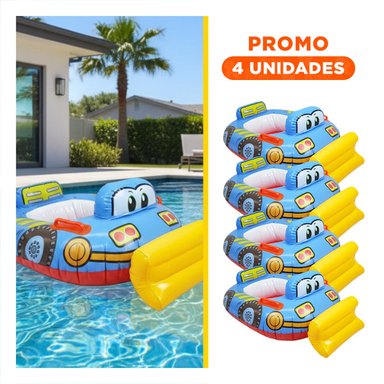 PACK4 FLOTADOR INFANTIL CON DISEÑO DE TRACTOR CELESTE PARA DIVERSION ACUATICA Y+REGALO STICKER